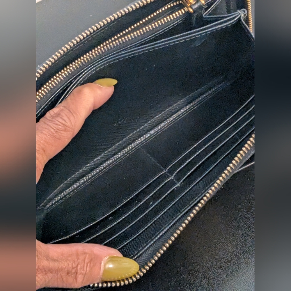 PRADA Authentic Genuine Saffiano Leather Ribbon Long Black Gold Hardware Wallet - Picture 8 of 15